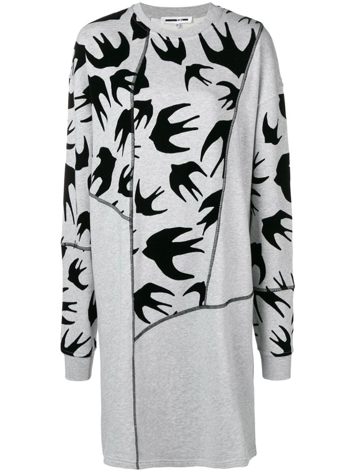 Mcq Alexander Mcqueen Swallow Print Sweatshirt Dress - Grey