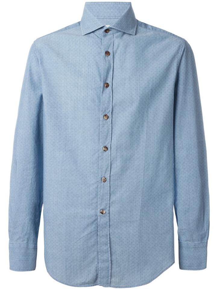 Brunello Cucinelli Dot Pattern Long Fit Button Down Shirt, Men's, Size: Xl, Blue, Cotton