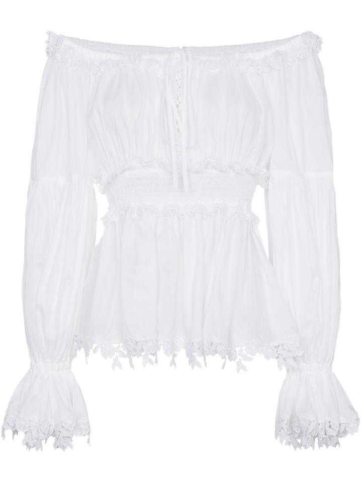 Dolce & Gabbana Floral Trimmed Off-shoulder Blouse - White