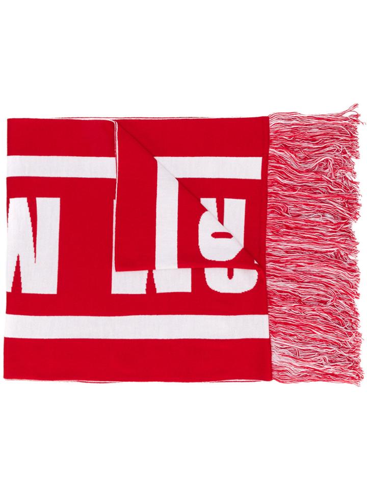 Msgm Intarsia Logo Scarf - Red