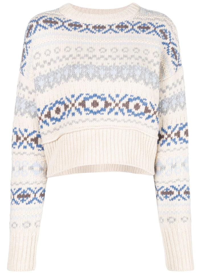 Miu Miu Cropped Intarsia Jacquard Sweater - White