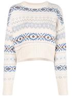 Miu Miu Cropped Intarsia Jacquard Sweater - White