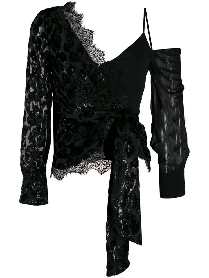 Self-portrait Asymmetric Off-shoulder Blouse - Black