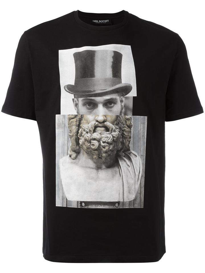 Neil Barrett Top Hat Statue Print T-shirt, Men's, Size: Large, Black, Cotton