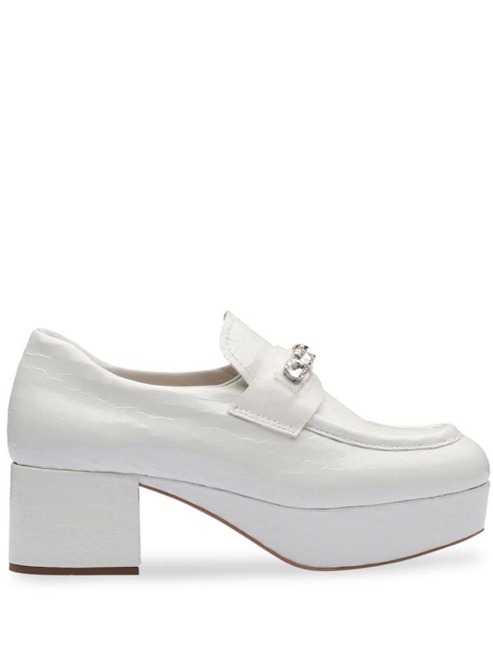 Miu Miu Crystal Embellished Platform Loafers - White