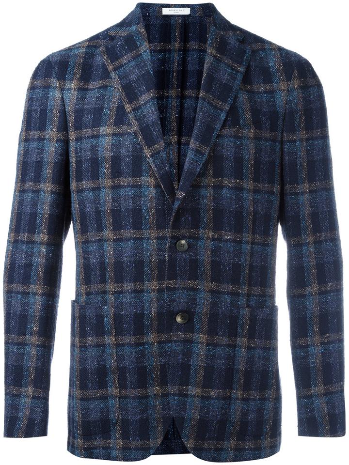 Boglioli Checked Blazer, Men's, Size: 46, Blue, Cotton/linen/flax/nylon