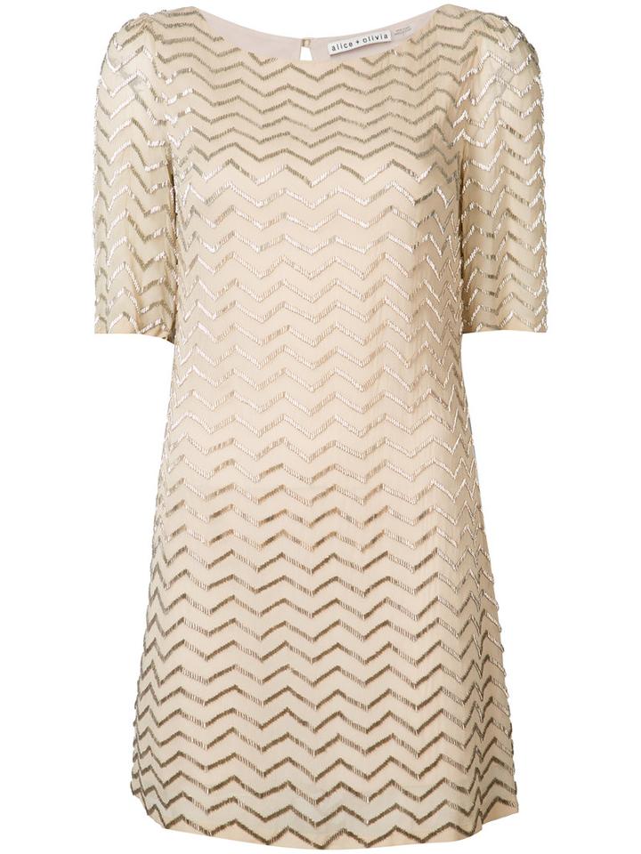 Alice+olivia Metallic Zigzag T-shirt Dress, Women's, Size: 4, Nude/neutrals, Polyester/spandex/elastane/viscose