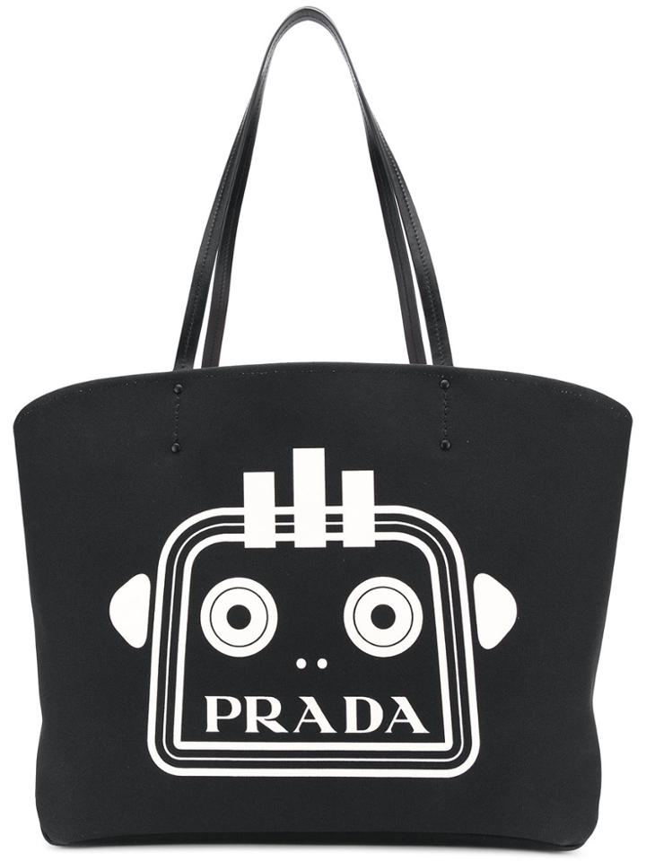 Prada Bill Logo Printed Tote - Black