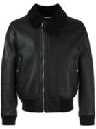 Givenchy Shearling Collar Bomber Jacket, Men's, Size: 48, Black, Calf Leather/lamb Skin