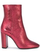 Saint Laurent Block Heel Ankle Boots - Pink & Purple