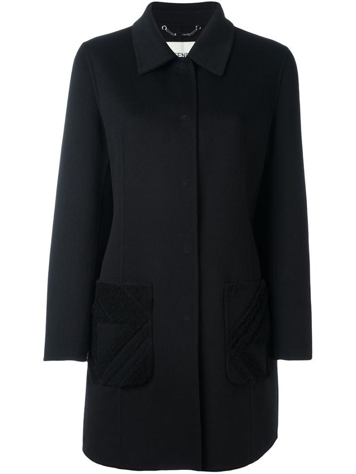 Fendi - Patch Pocket Coat - Women - Lamb Fur/virgin Wool - 42, Black, Lamb Fur/virgin Wool