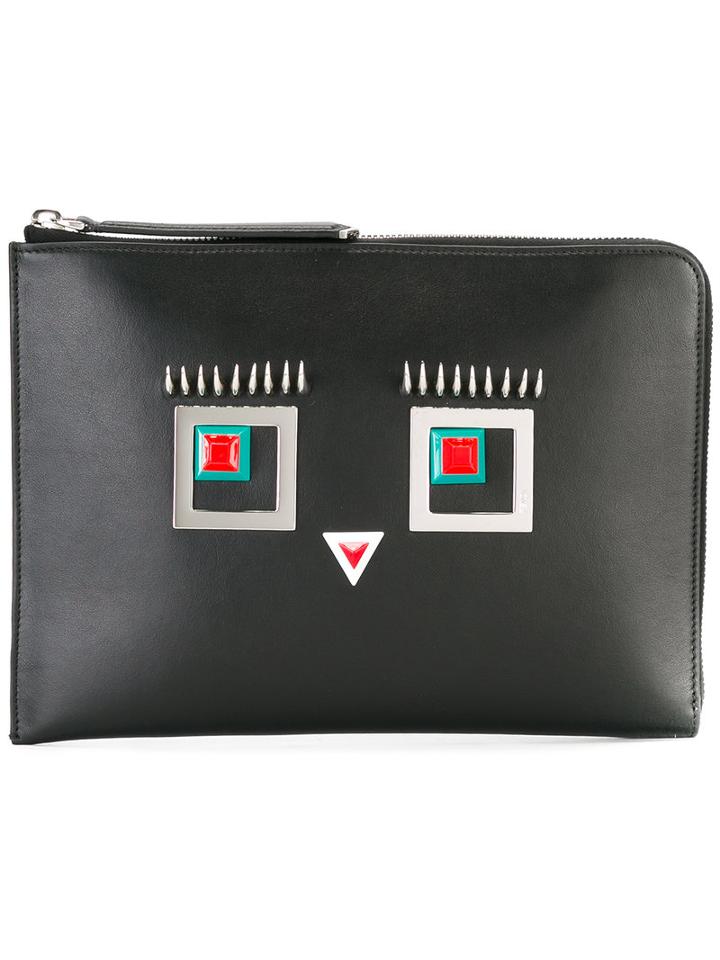 Fendi Hypnoteyes Leather Pouch, Women's, Black, Cotton/leather