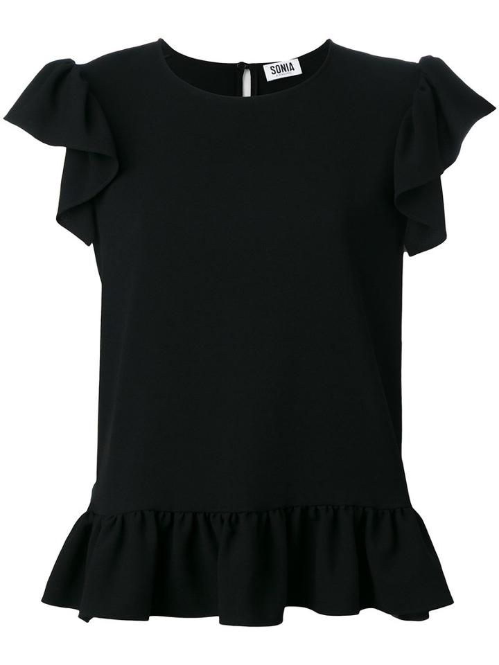 Sonia By Sonia Rykiel Frill Detail T-shirt, Women's, Size: 38, Black, Polyester/triacetate