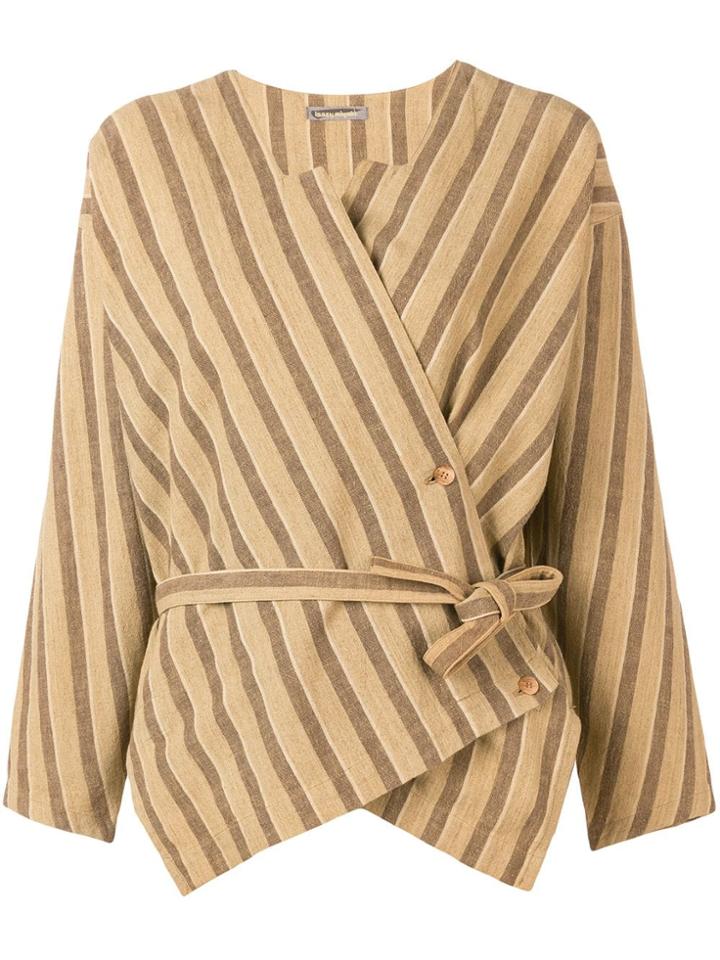 Issey Miyake Vintage Striped Wrap Blouse - Brown