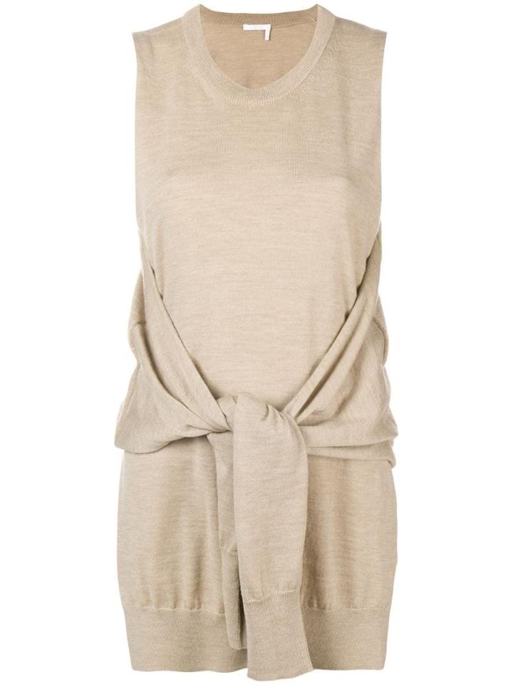 Chloé Knot-detail Sleeveless Knitted Top - Neutrals