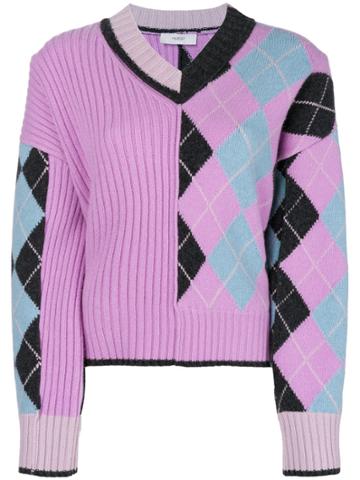 Pringle Of Scotland Cropped Argyle Intarsia Sweater - Pink & Purple
