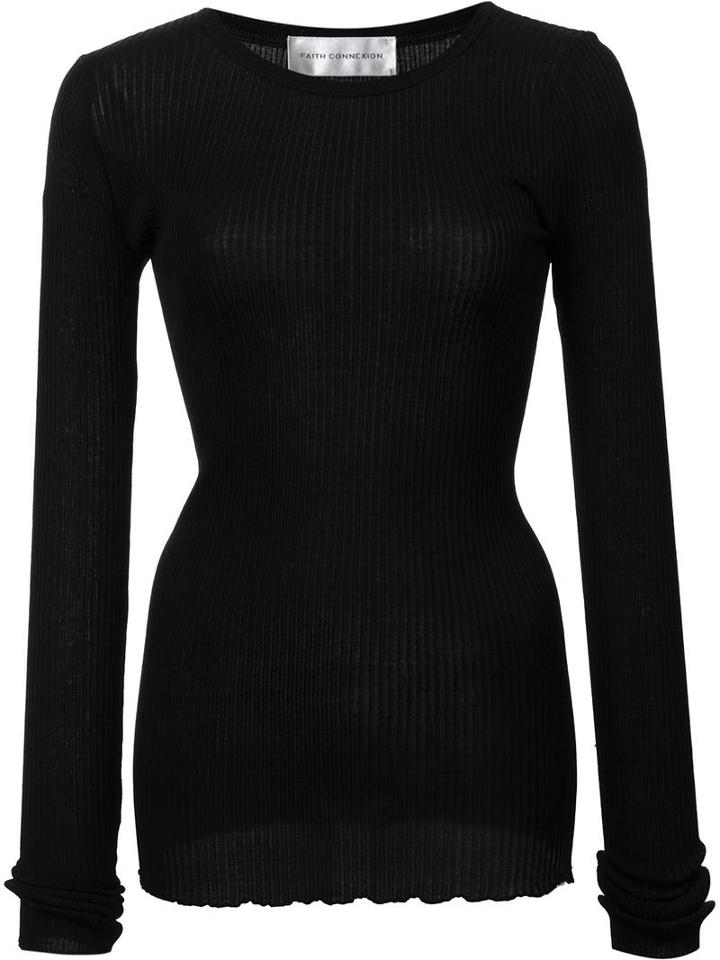 Faith Connexion Ribbed Longsleeved T-shirt, Women's, Size: Medium, Black, Cotton
