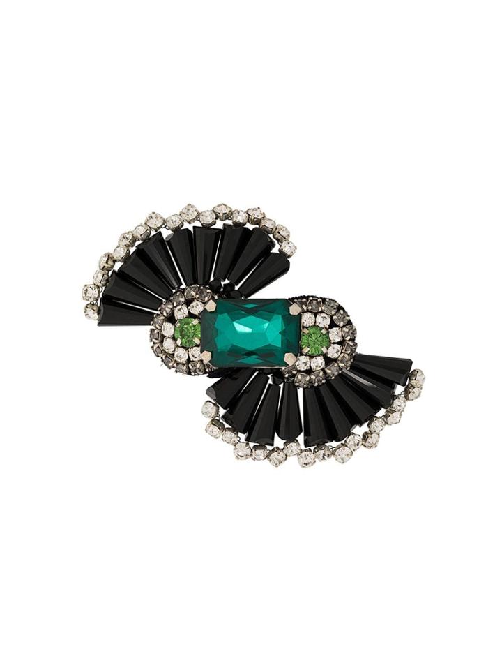 Rochas Crystal Fan Brooch - Black