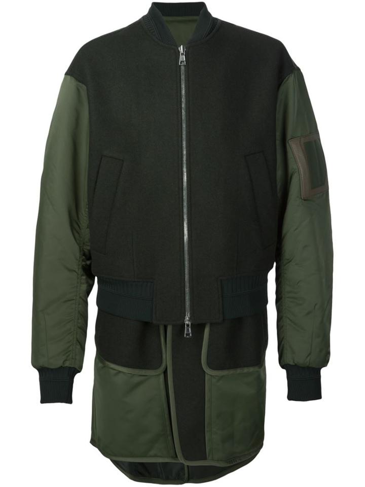 Juun.j Layered Bomber Jacket, Men's, Size: 46, Green, Spandex/elastane/acetate/wool