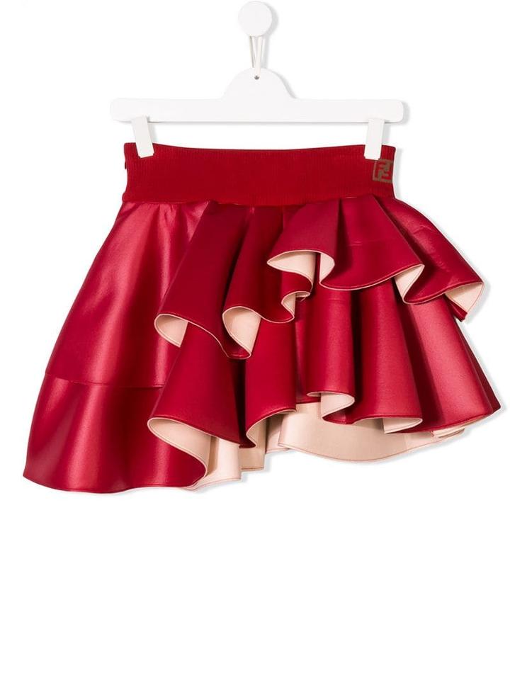 Fendi Kids Teen Asymmetric Ruffled Skirt - Red