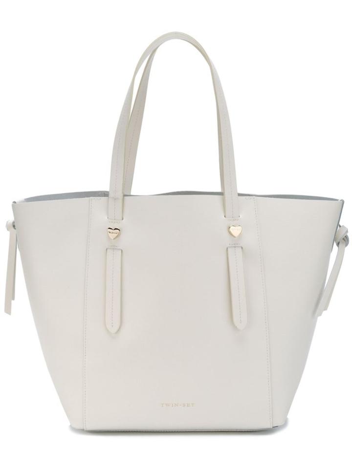 Twin-set Zipped Shopper Bag, Women's, White, Leather