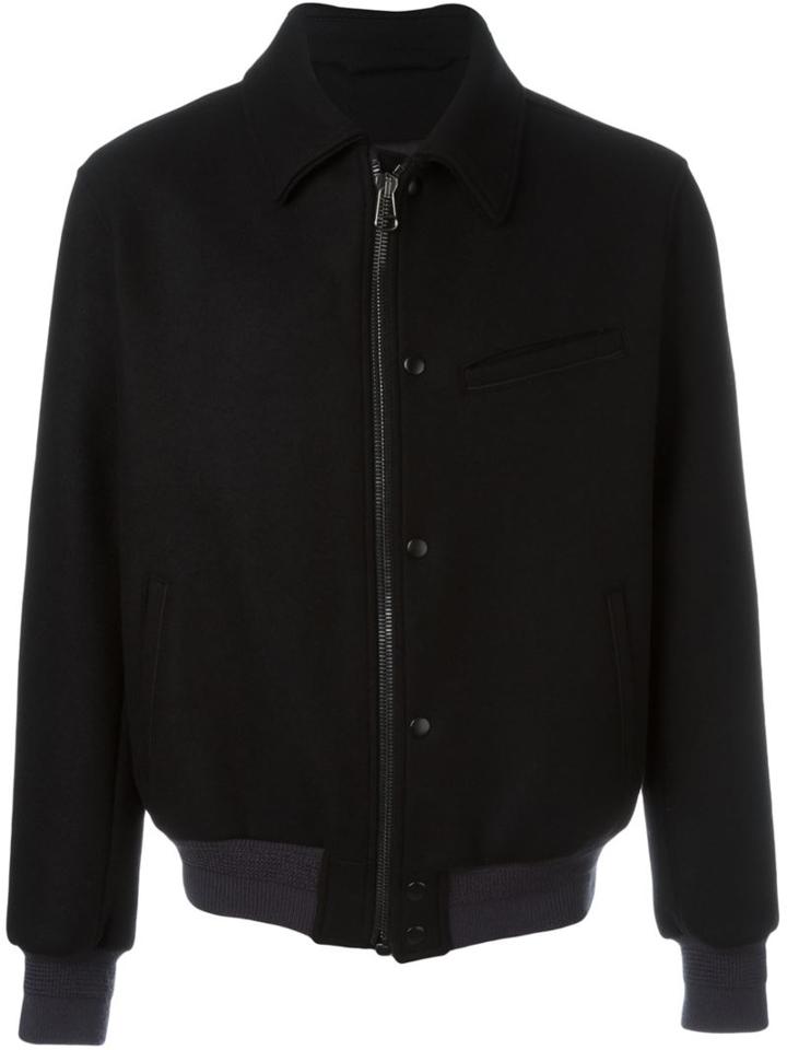 Lanvin Varsity Style Bomber Jacket, Men's, Size: 50, Black, Polyester/viscose/virgin Wool