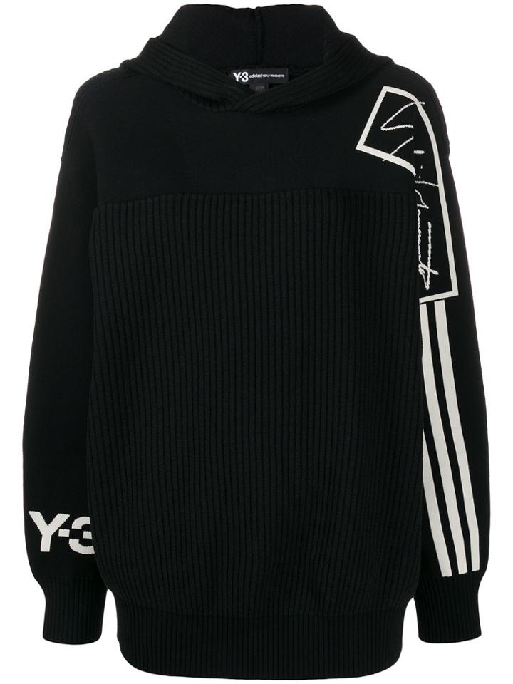 Y-3 Stripe Detail Knitted Hoodie - Black