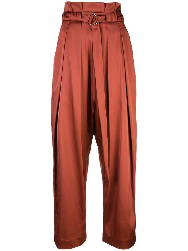 Sally Lapointe Cropped Paperbag Trousers - Brown