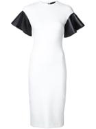 David Koma Leather Sleeves Dress, Women's, Size: 10, White, Acetate/lyocell/lamb Skin/spandex/elastane