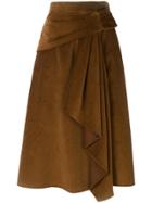 Prada Draped Corduroy Skirt - Brown