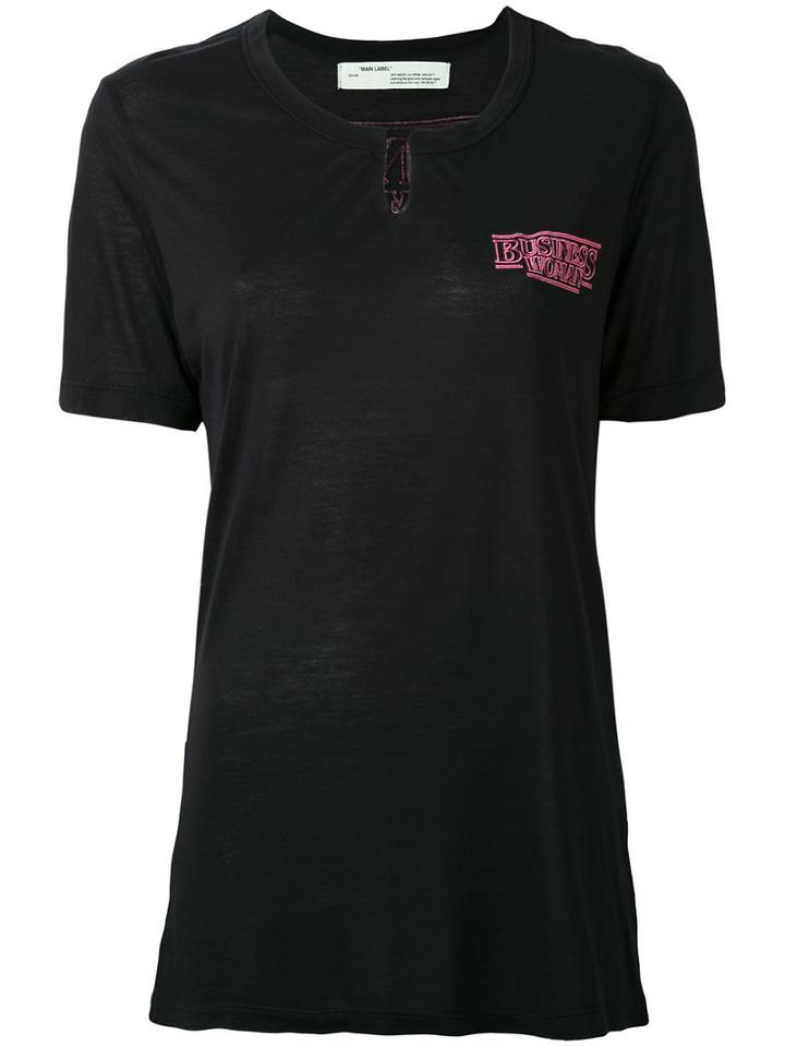 Off-white - 'business Woman' Embroidered T-shirt - Women - Micromodal - M, Women's, Black, Micromodal