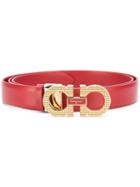 Salvatore Ferragamo - Textured Double Gancio Belt - Women - Leather - 100, Red, Leather