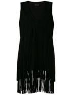 Twin-set Fringed Long Tank Top - Black