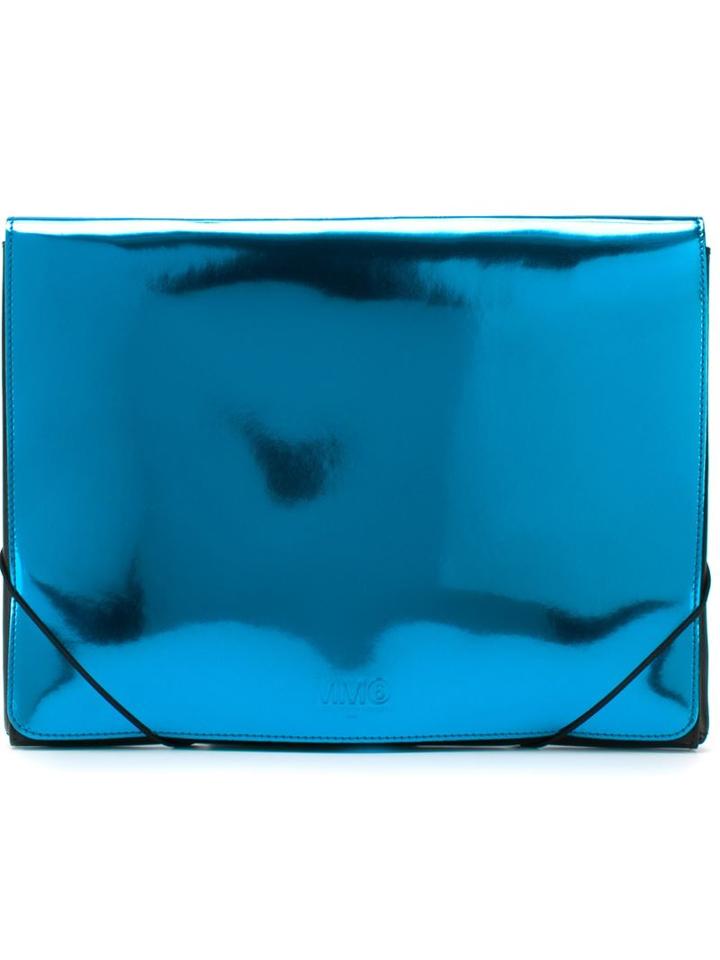 Mm6 Maison Margiela Metallic Clutch, Women's, Blue, Calf Leather