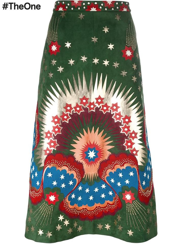 Valentino 'star Stripes' Skirt, Women's, Size: 40, Green, Silk/goat Skin/lamb Skin/metal