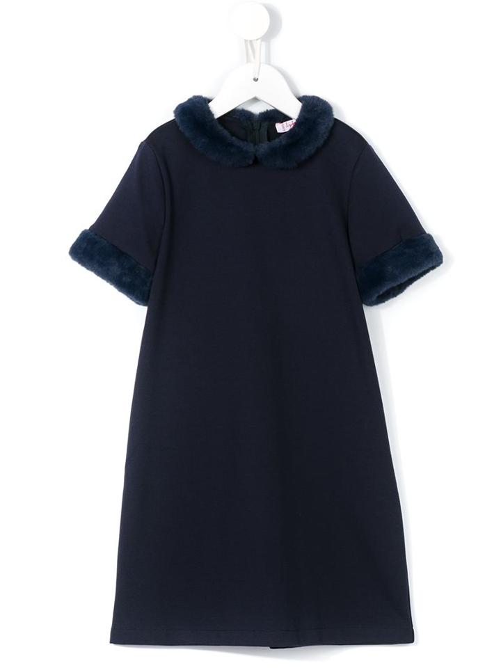 Il Gufo Faux Fur Trim Dress, Girl's, Size: 8 Yrs, Blue