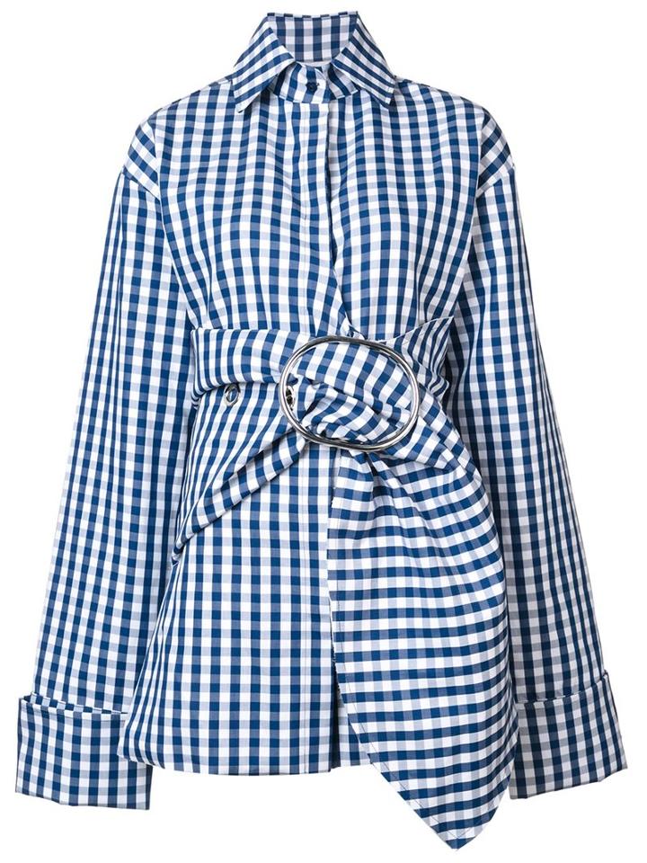 Marques'almeida Oversized Belted Check Shirt, Women's, Size: Small, Blue, Cotton