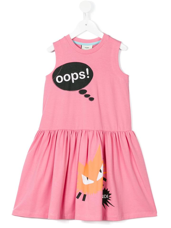 Fendi Kids - 'oops' Cat Print Dress - Kids - Cotton/spandex/elastane - 8 Yrs, Girl's, Pink/purple