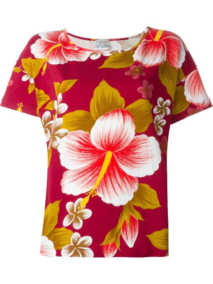 Kenzo Vintage Hibiscus Print T-shirt - Red
