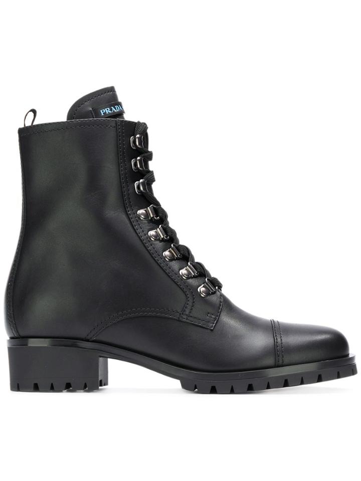 Prada Milano Lace-up Ankle Boots - Black