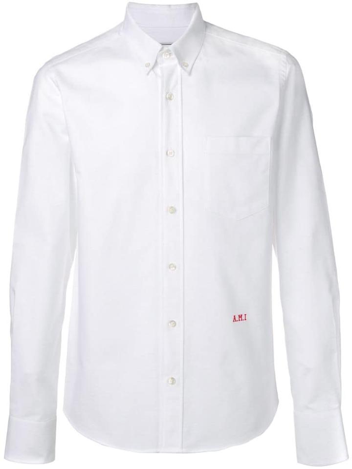 Ami Paris Slim Fit Button-down Shirt A.m.i Front Embroidery - White