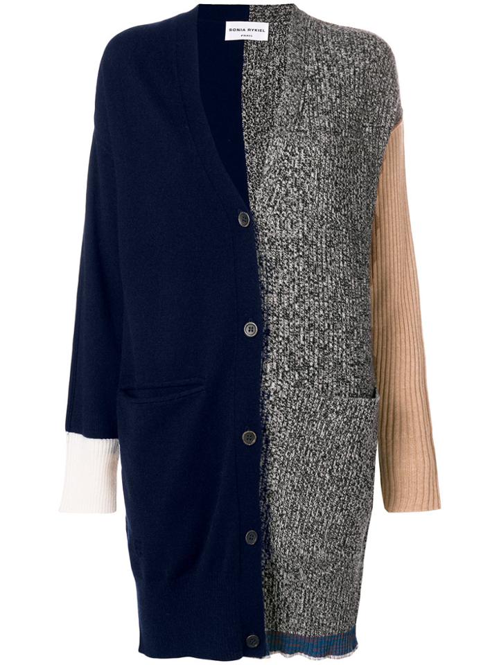 Sonia Rykiel Long Colour Block Cardigan - Blue