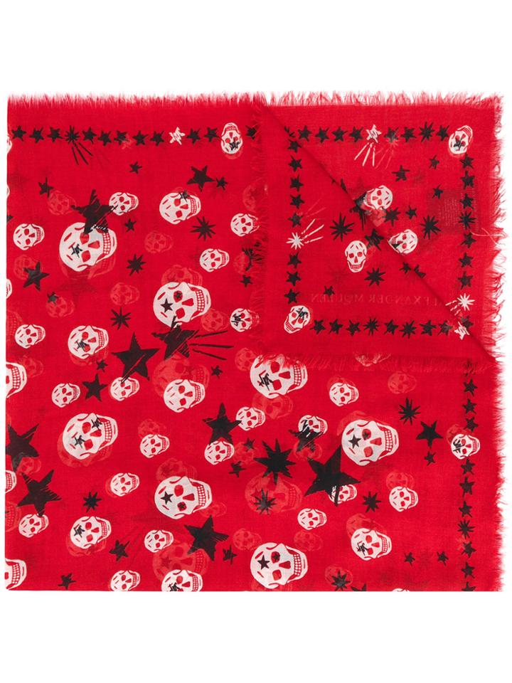 Alexander Mcqueen Skulls And Stars Scarf - Red
