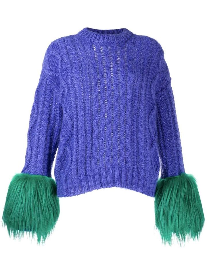 Prada Contrasting Cuffs Knitted Sweater - Purple