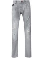 Distressed Straight Leg Jeans - Men - Cotton/polyester - 32, Grey, Cotton/polyester, Philipp Plein