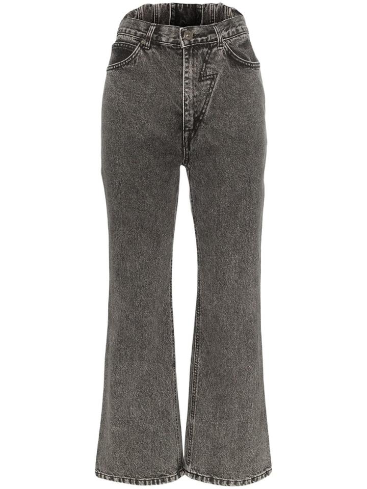 Pushbutton Flared High-waisted Jeans - Black