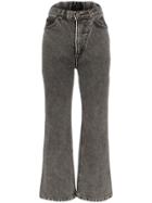Pushbutton Flared High-waisted Jeans - Black