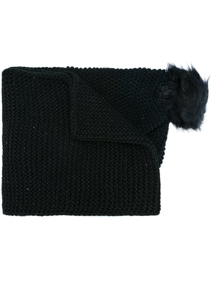 Twin-set Pompom Detail Scarf, Women's, Black, Acrylic/polyester