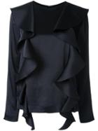 Goen.j Ruffled Blouse, Women's, Size: Medium, Black, Acetate