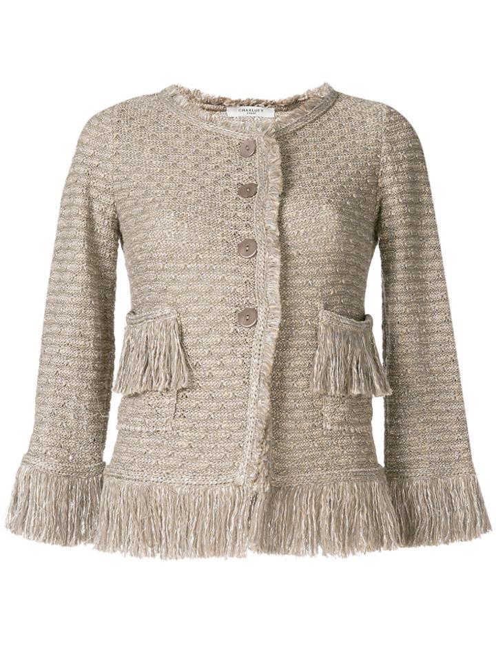 Charlott Button Fringe Jacket - Nude & Neutrals